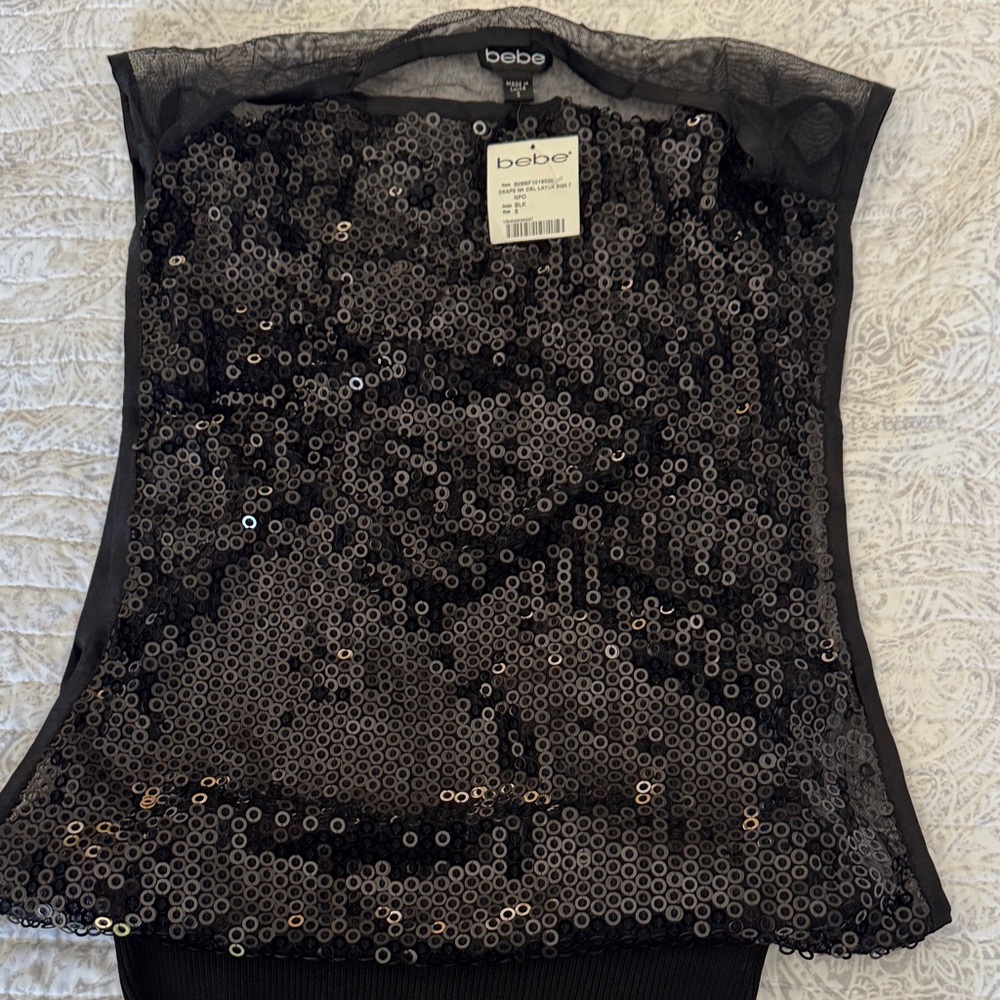 Bebe Shimmering Black Sequin Blouse
